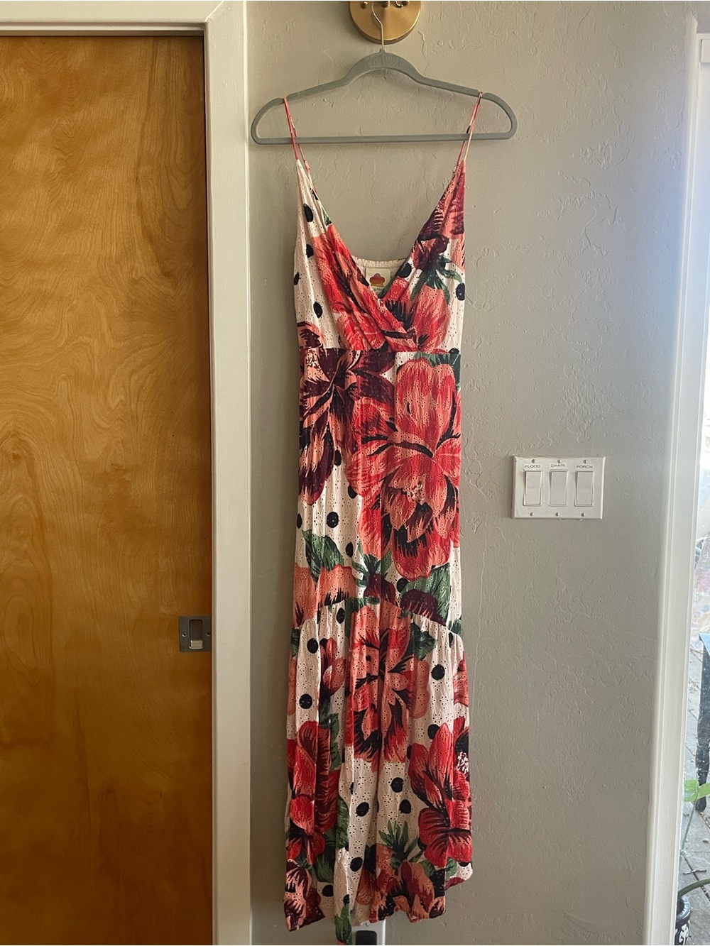 Farm Rio sold out eyelet floral polka dot dress fit and flare maxi sz 8
